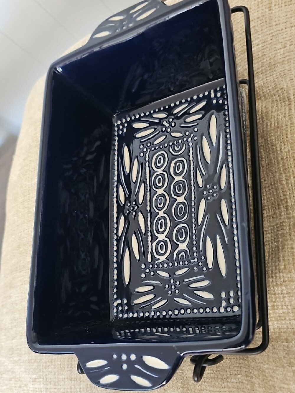 Temp-Tations Navy Blue Ceramic Baker with Decorative Pierced Pattern and Rack - Picture 2 of 8